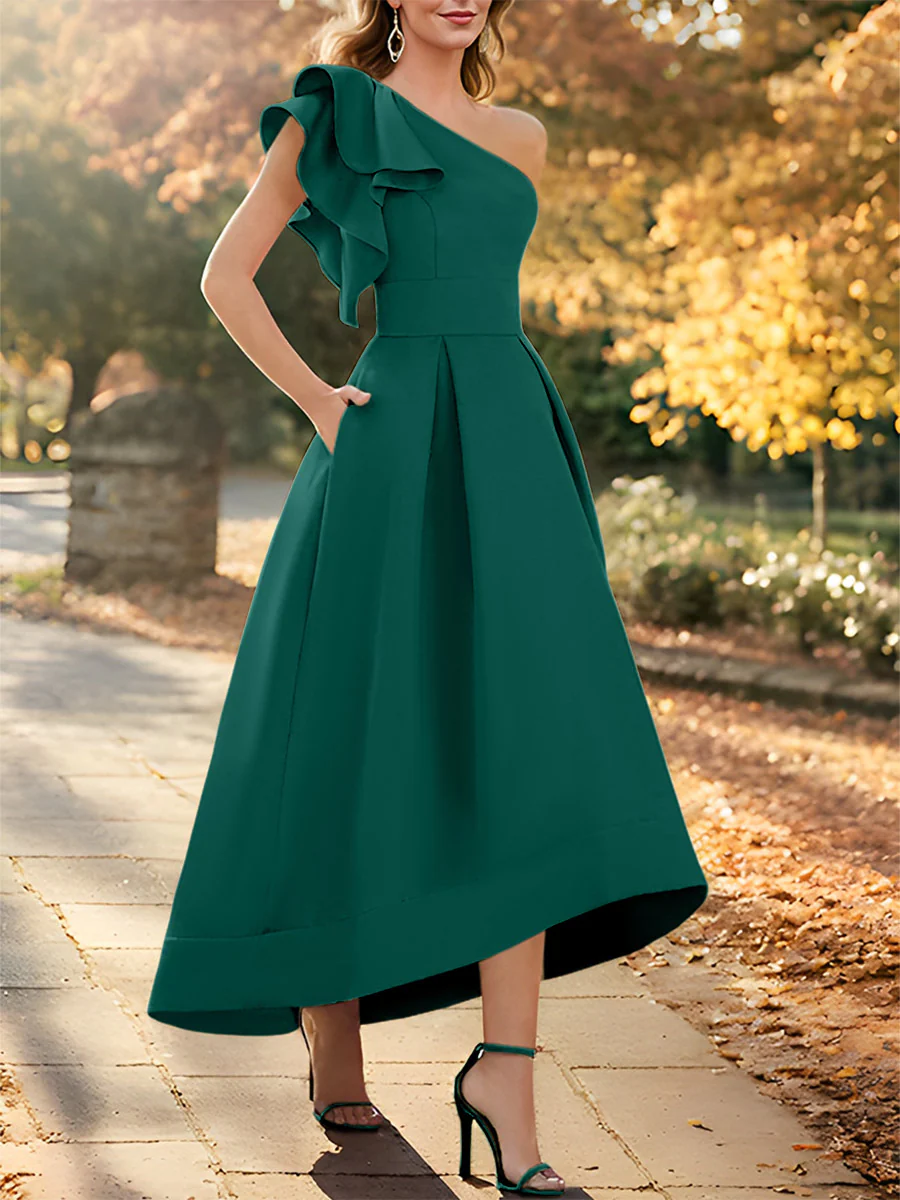 A-Line/Princess One-Shoulder Sleeveless Asymmetrical Mother of the Bride Dresses with Ruffles - Image 41