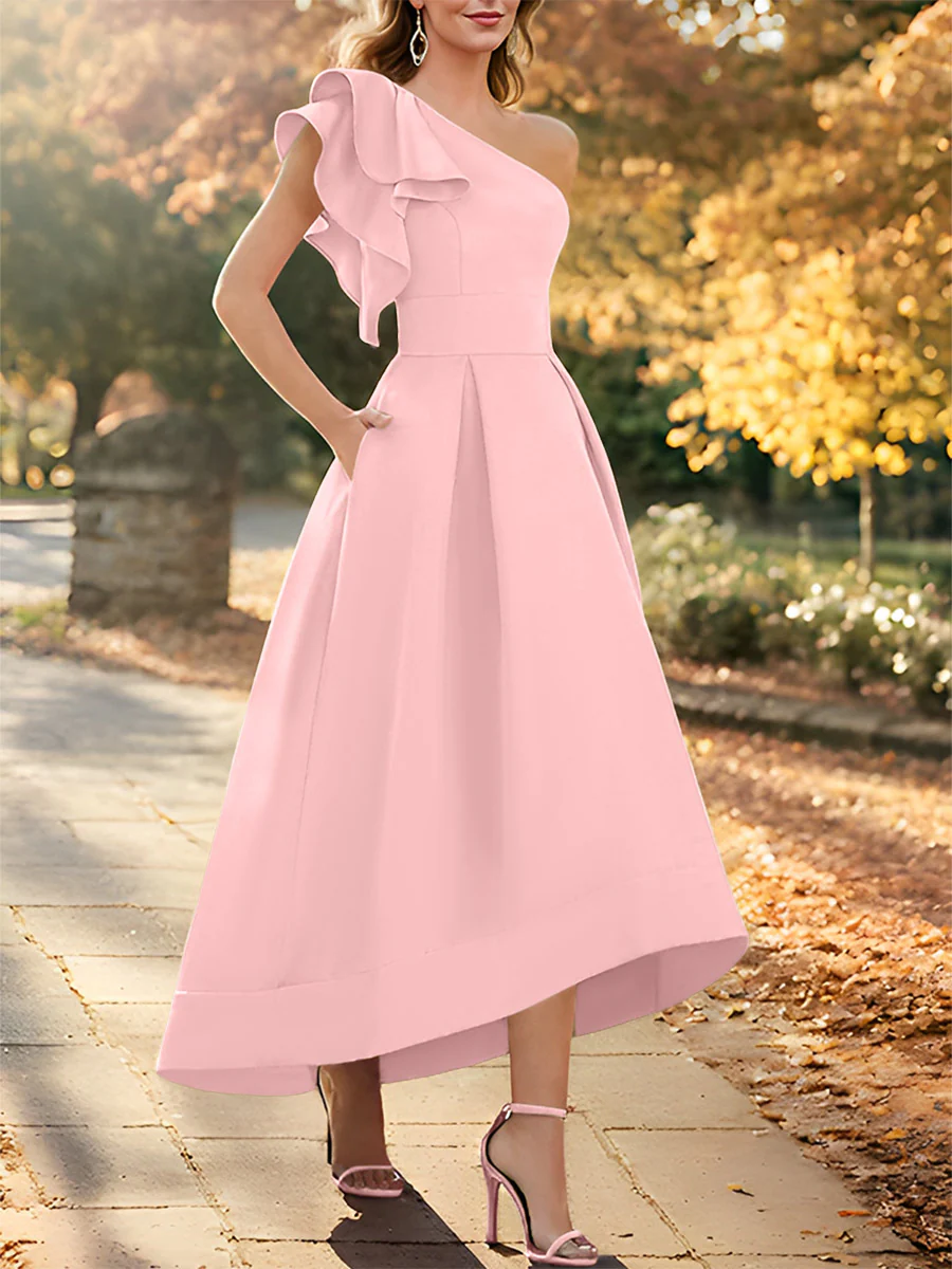 A-Line/Princess One-Shoulder Sleeveless Asymmetrical Mother of the Bride Dresses with Ruffles - Image 42