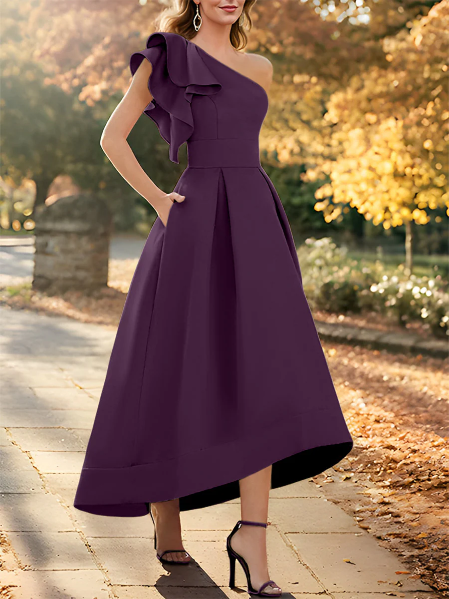 A-Line/Princess One-Shoulder Sleeveless Asymmetrical Mother of the Bride Dresses with Ruffles - Image 43