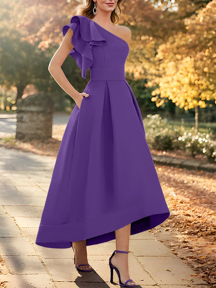 A-Line/Princess One-Shoulder Sleeveless Asymmetrical Mother of the Bride Dresses with Ruffles - Image 44