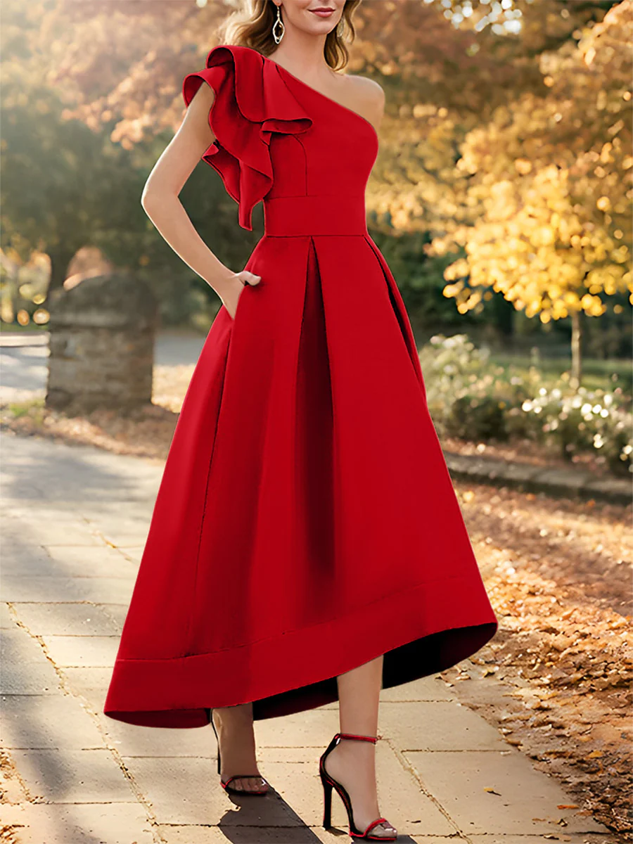 A-Line/Princess One-Shoulder Sleeveless Asymmetrical Mother of the Bride Dresses with Ruffles - Image 45
