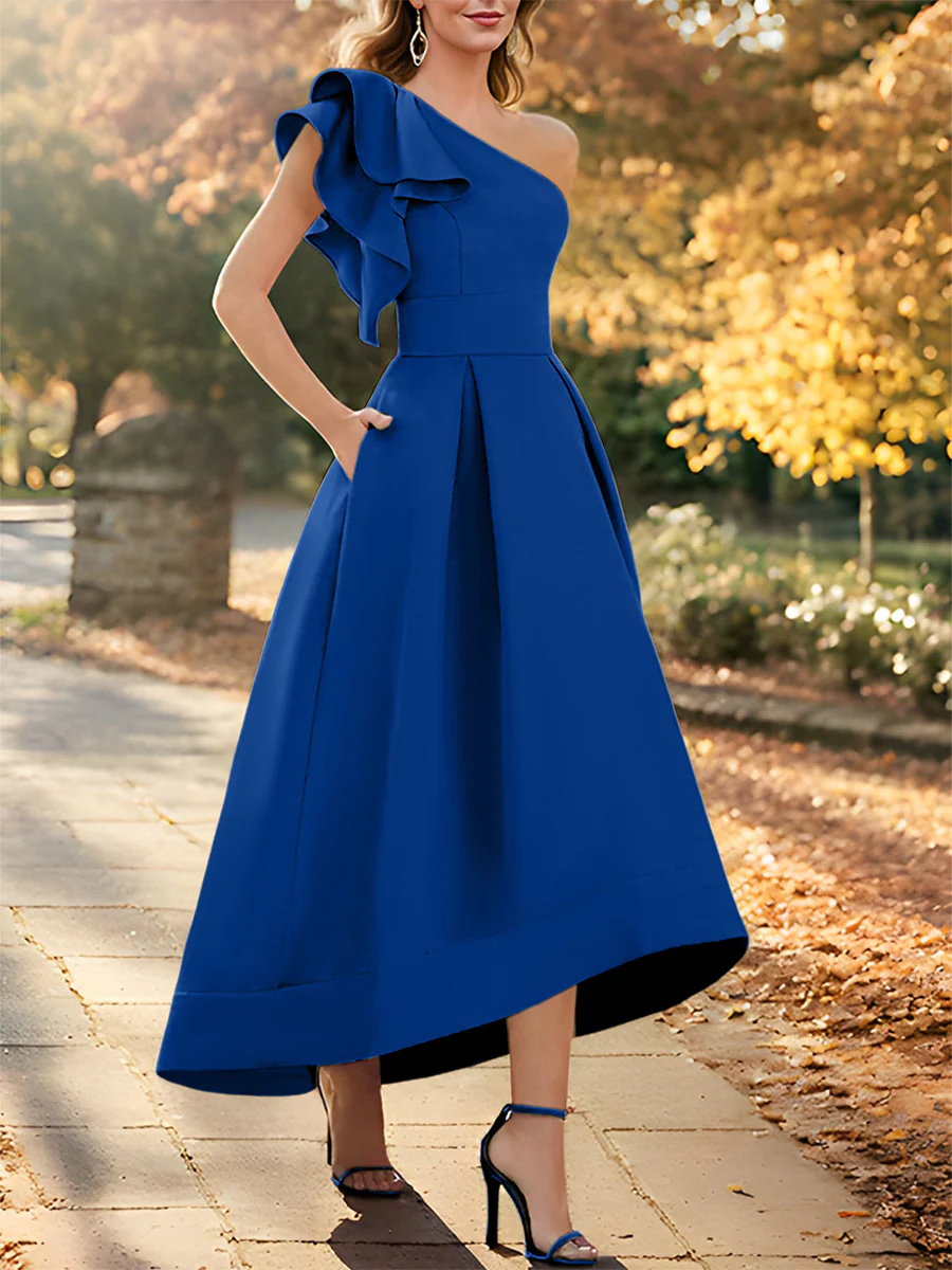 A-Line/Princess One-Shoulder Sleeveless Asymmetrical Mother of the Bride Dresses with Ruffles - Image 46