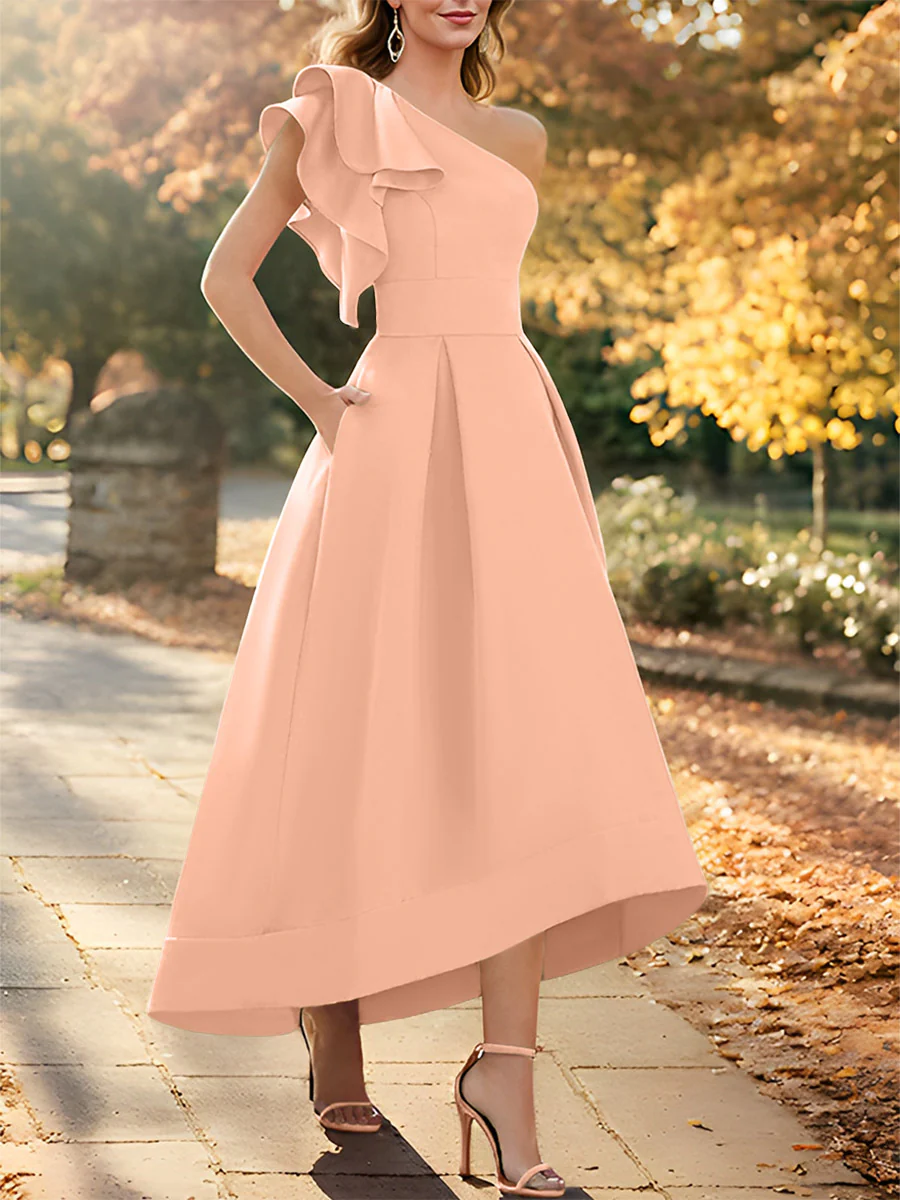 A-Line/Princess One-Shoulder Sleeveless Asymmetrical Mother of the Bride Dresses with Ruffles - Image 47