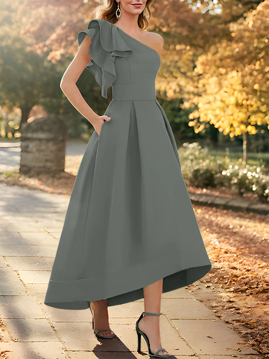 A-Line/Princess One-Shoulder Sleeveless Asymmetrical Mother of the Bride Dresses with Ruffles - Image 49