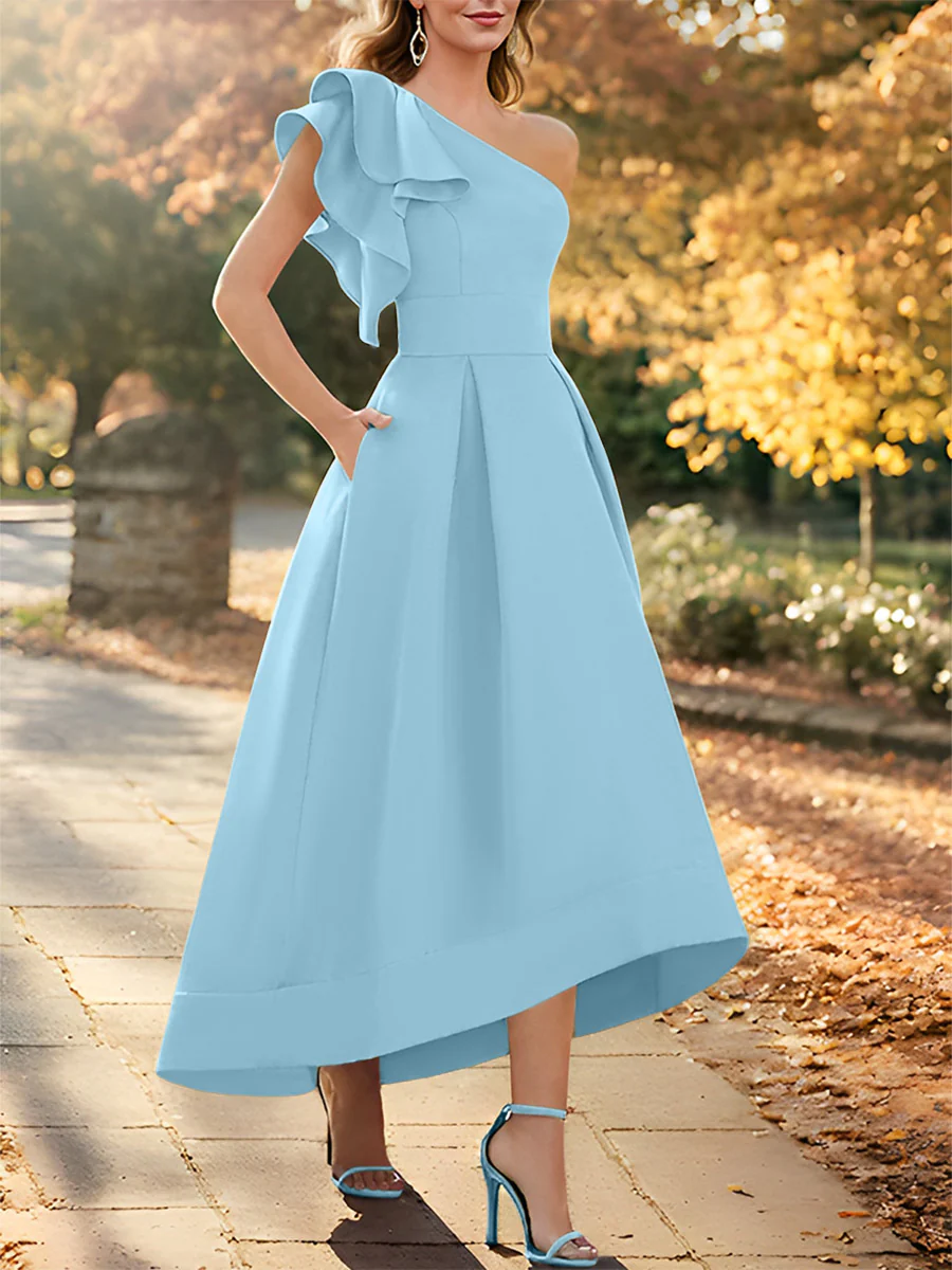 A-Line/Princess One-Shoulder Sleeveless Asymmetrical Mother of the Bride Dresses with Ruffles - Image 50