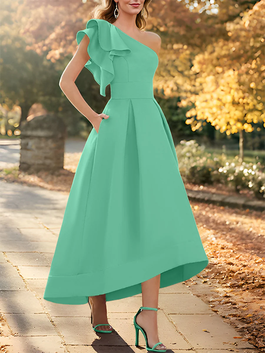 A-Line/Princess One-Shoulder Sleeveless Asymmetrical Mother of the Bride Dresses with Ruffles - Image 51