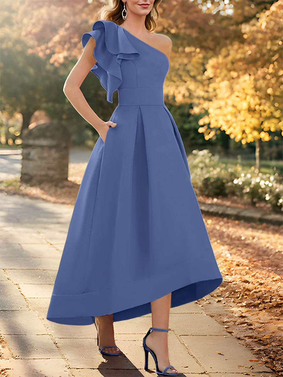 A-Line/Princess One-Shoulder Sleeveless Asymmetrical Mother of the Bride Dresses with Ruffles - Image 52