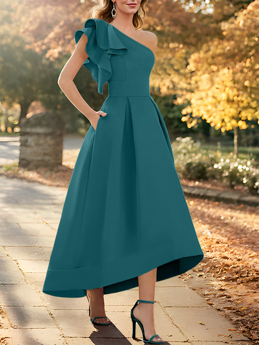 A-Line/Princess One-Shoulder Sleeveless Asymmetrical Mother of the Bride Dresses with Ruffles - Image 54