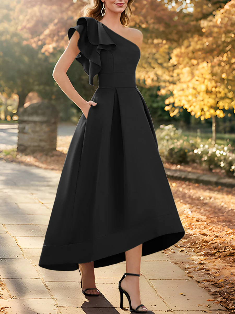 A-Line/Princess One-Shoulder Sleeveless Asymmetrical Mother of the Bride Dresses with Ruffles - Image 8