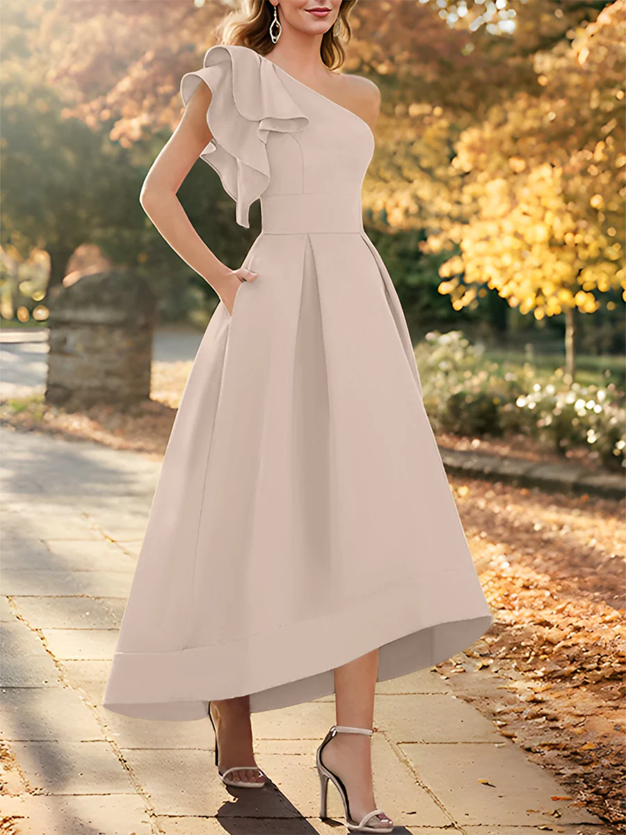A-Line/Princess One-Shoulder Sleeveless Asymmetrical Mother of the Bride Dresses with Ruffles - Image 9