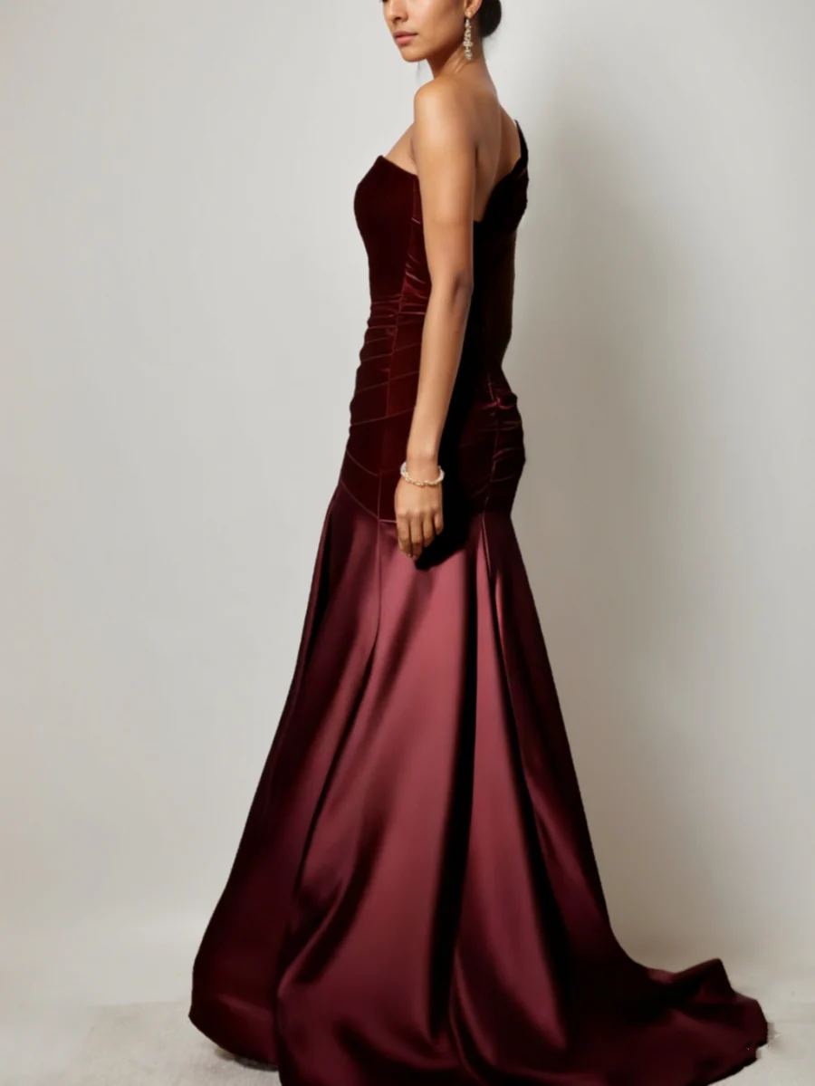 A-Line/Princess One-Shoulder Evening Dresses Floor-Length Ruched Party Dresses - Image 2