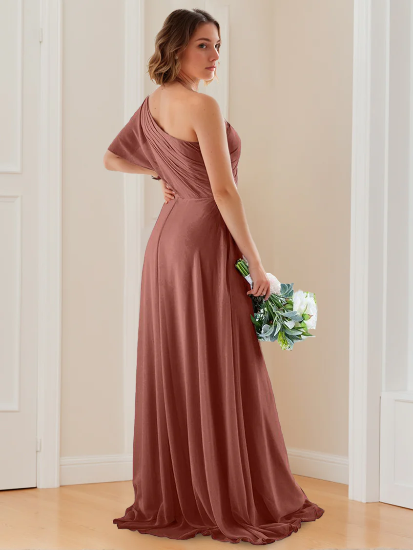 A-Line/Princess One-Shoulder Floor-Length Bridesmaid Dresses with Split Side - Image 2