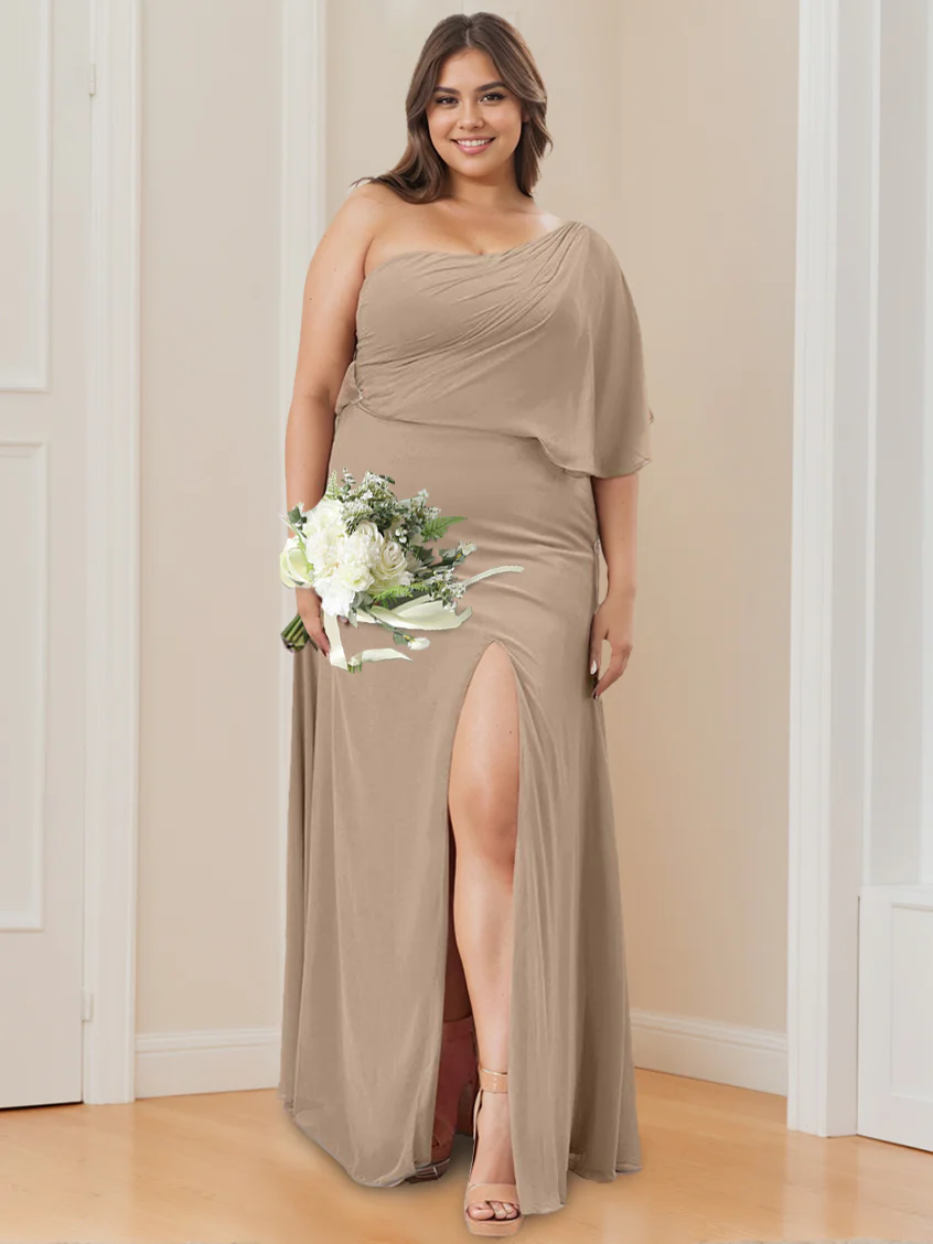 A-Line/Princess One-Shoulder Floor-Length Bridesmaid Dresses with Split Side - Image 3