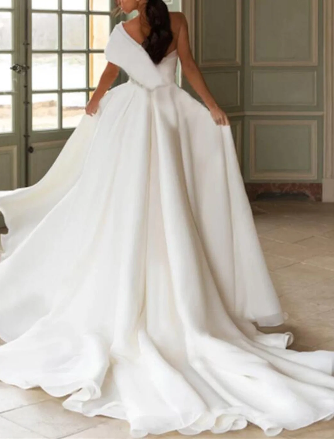 A-Line/Princess One-Shoulder Floor-length Wedding Dress - Image 2