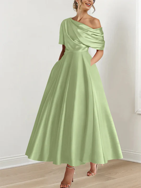 A-Line/Princess One-shoulder Half Sleeve Ankle-Length Mother of the Bride Dresses with Ruffles - Image 40
