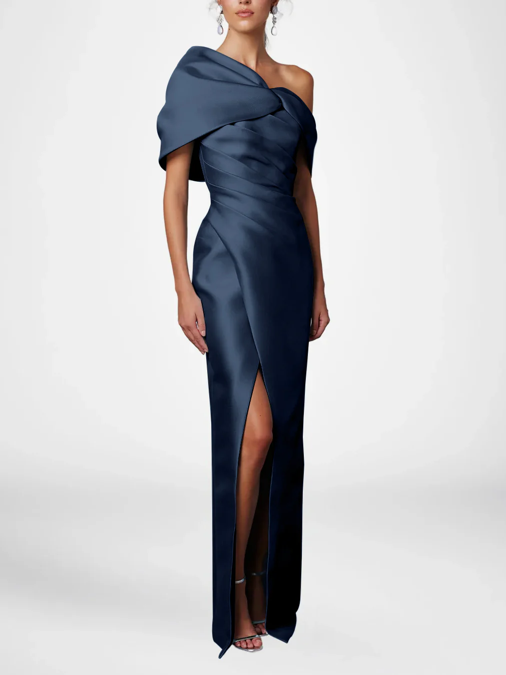 Sheath/Column One-Shoulder Half Sleeves Floor-Length Mother of the Bride Dresses with Ruffles - Image 13