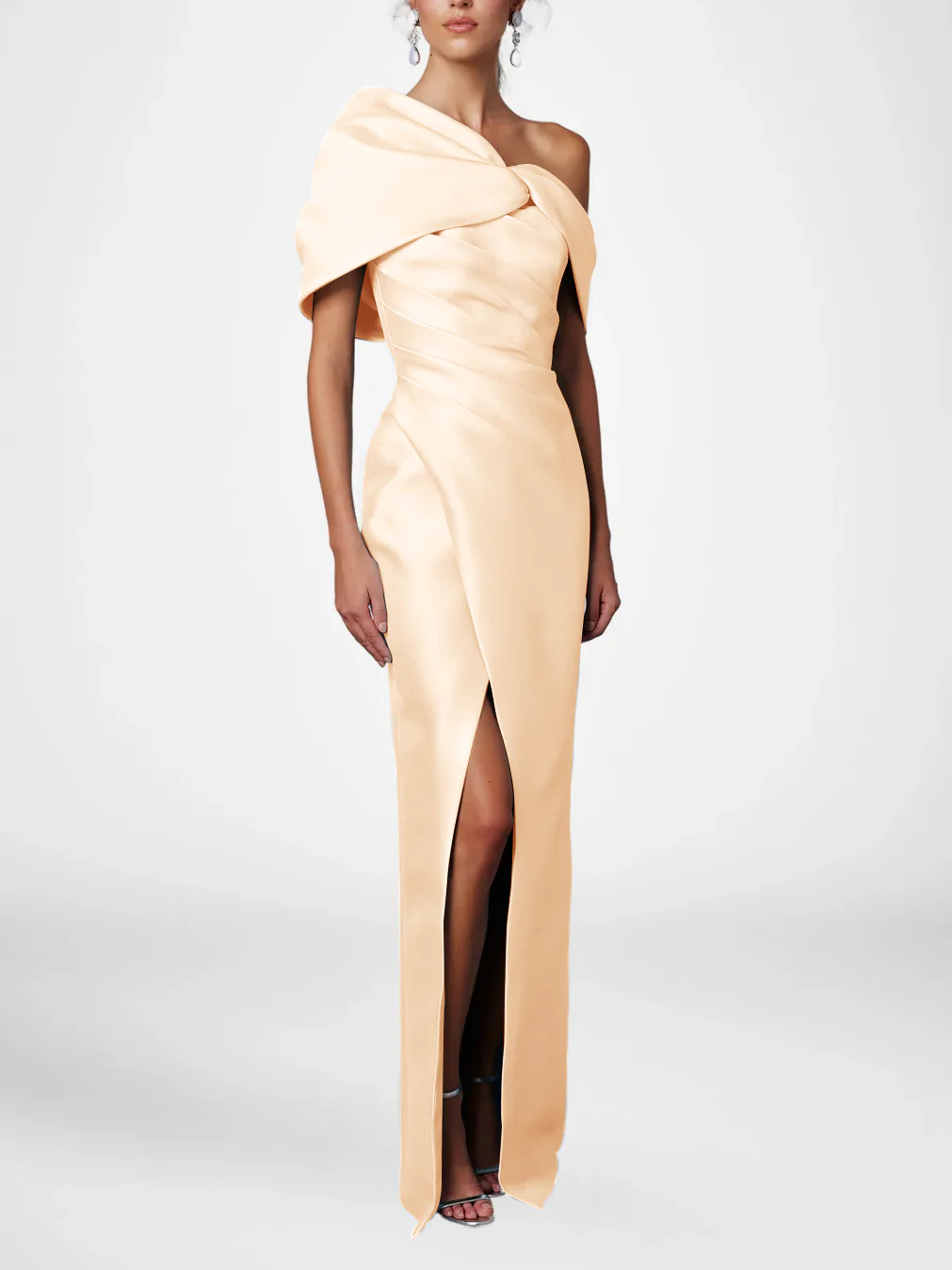 Sheath/Column One-Shoulder Half Sleeves Floor-Length Mother of the Bride Dresses with Ruffles - Image 23