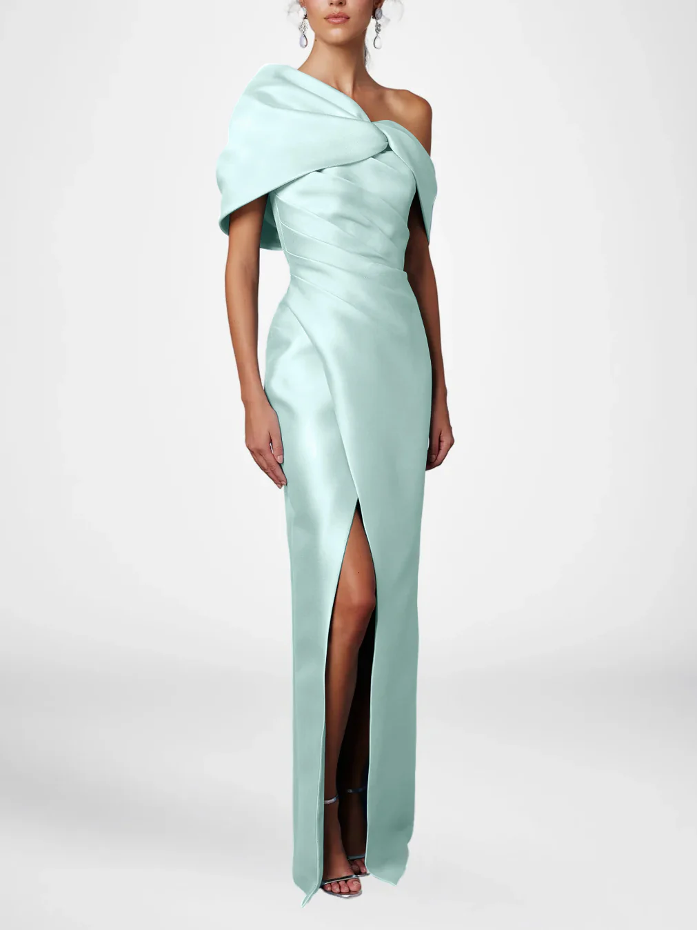 Sheath/Column One-Shoulder Half Sleeves Floor-Length Mother of the Bride Dresses with Ruffles - Image 28
