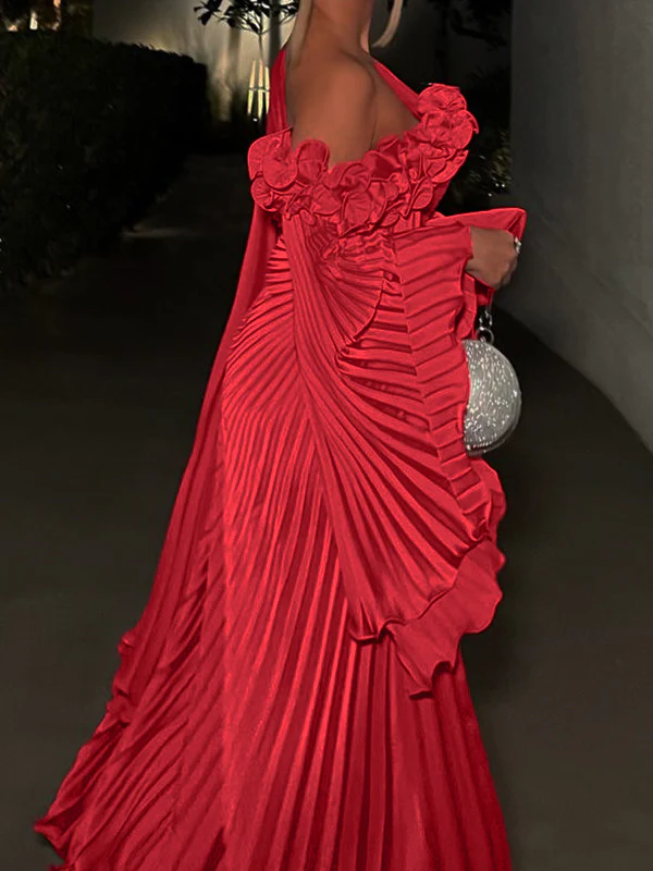 A-Line/Princess One-Shoulder Long Sleeves Floor-Length Plus Size Evening Dresses - Image 2
