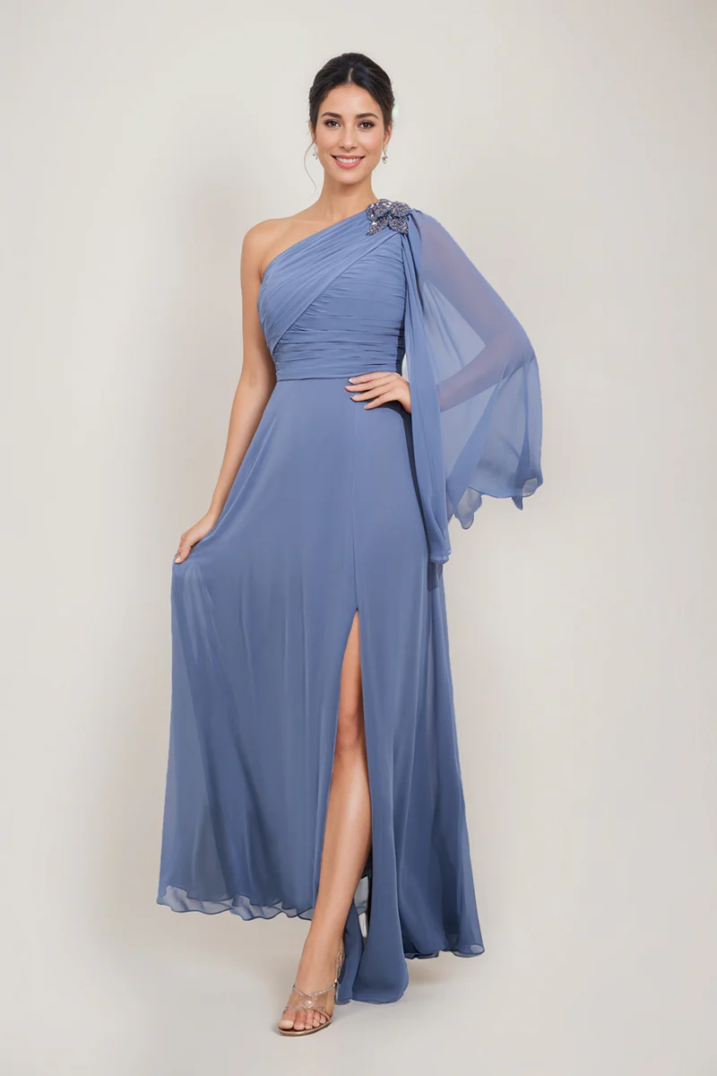 A-Line/Princess One-Shoulder Mother Of The Bride & Groom Dresses with Appliques & Side Slit - Image 3