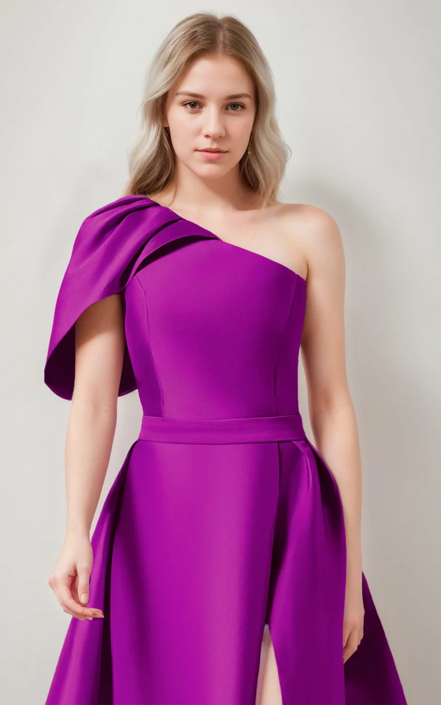 A-Line/Princess One-shoulder One Sleeve Ruched Evening Dresses with Sash & Slit - Image 2