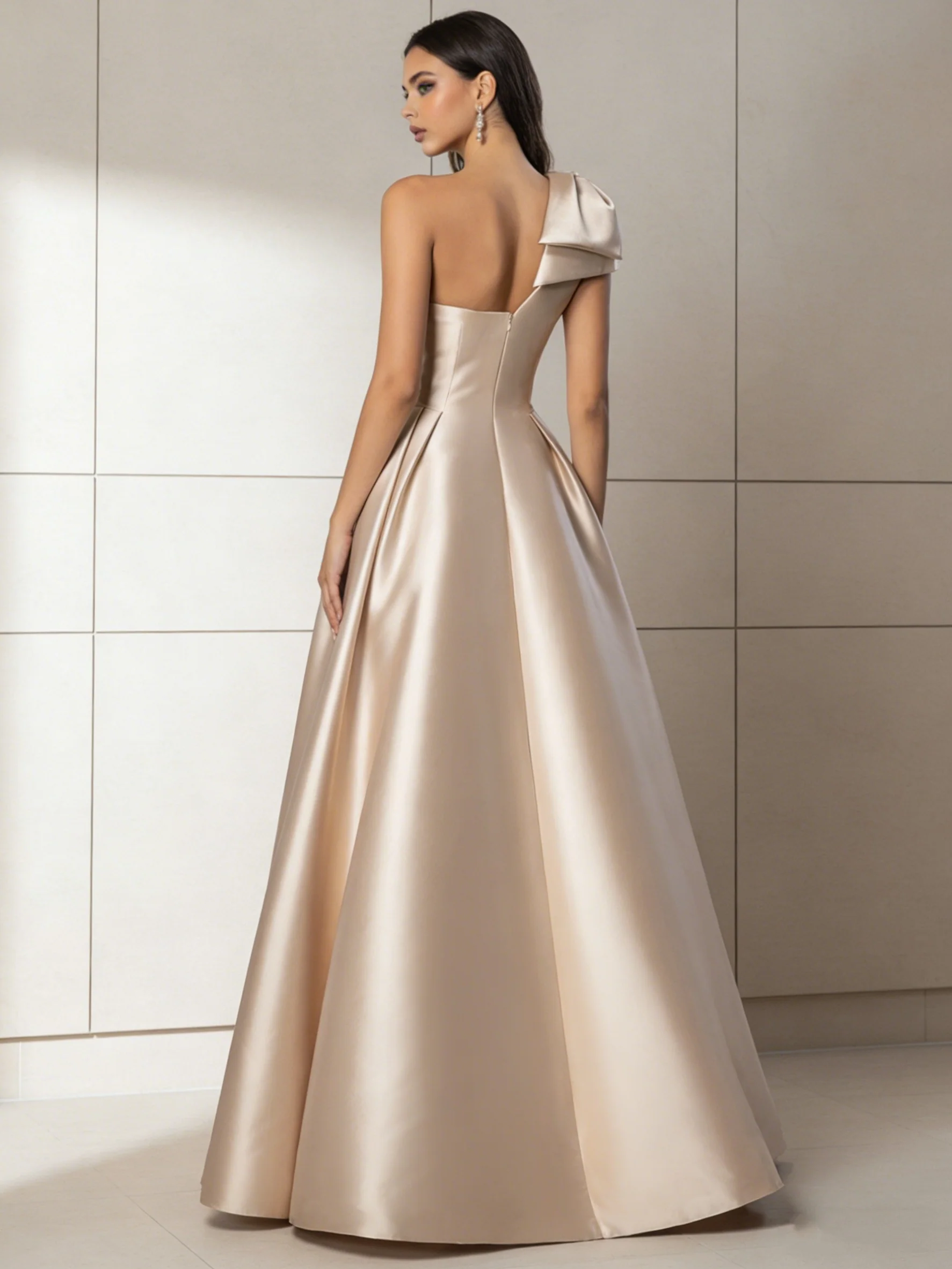 A-Line/Princess One-Shoulder Satin Evening Dresses with Split Side Sleeveless Floor-Length Beading Party Dresses - Image 2