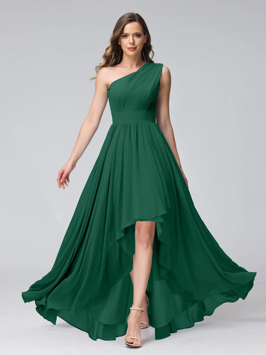 A-Line/Princess One-Shoulder Sleeveless Asymmetrical Bridemaid Dresses with Pockets - Image 11