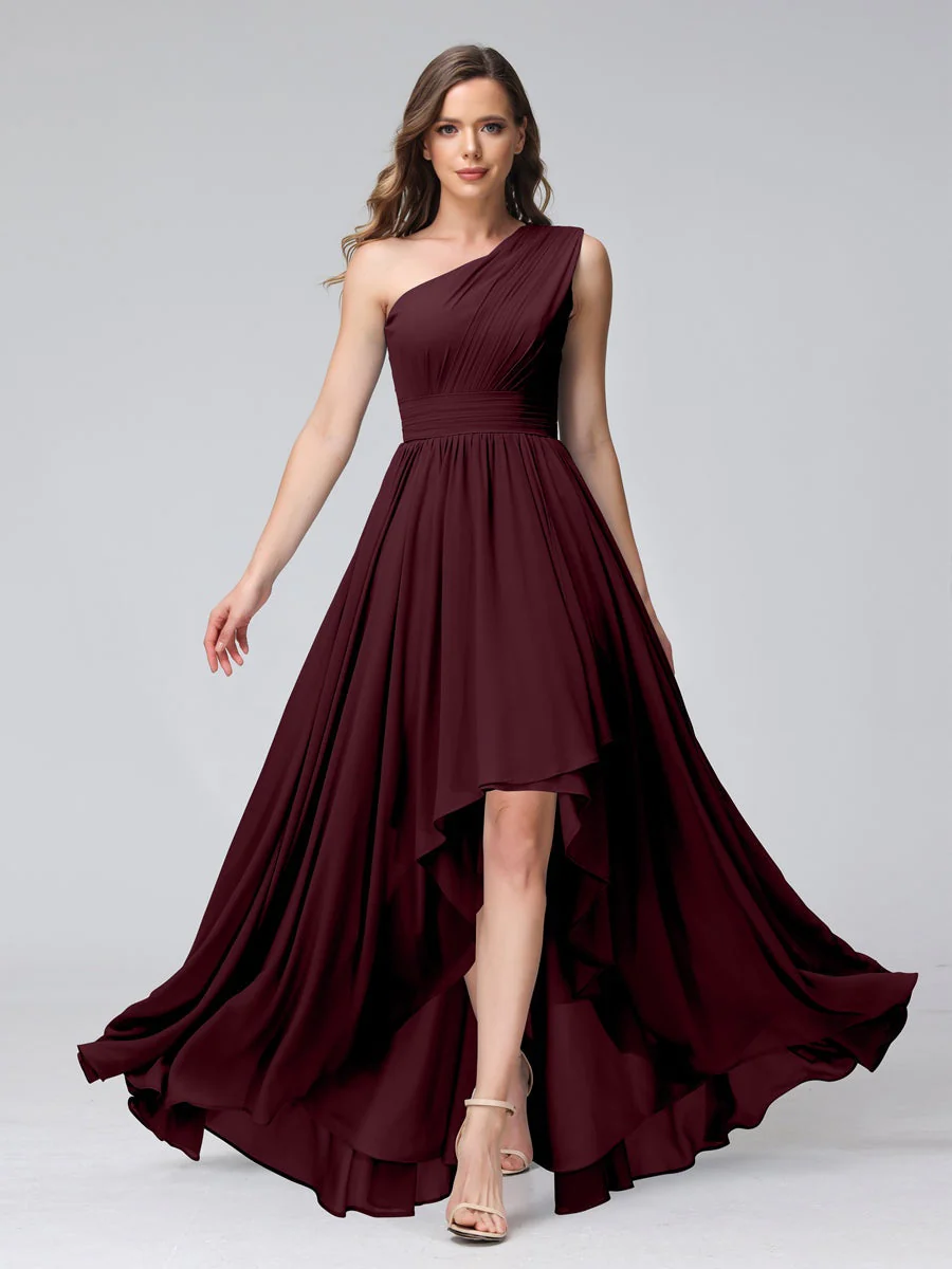 A-Line/Princess One-Shoulder Sleeveless Asymmetrical Bridemaid Dresses with Pockets - Image 12