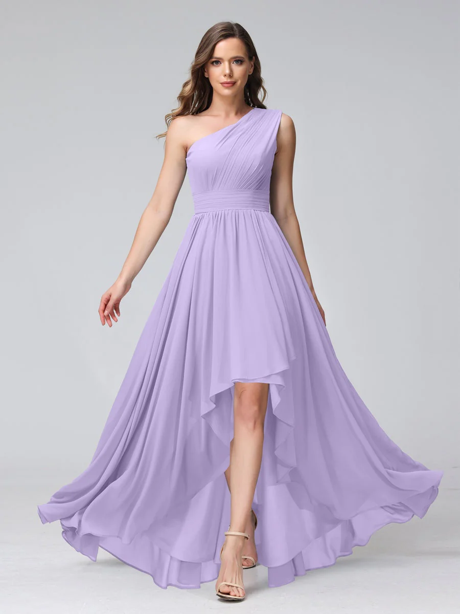 A-Line/Princess One-Shoulder Sleeveless Asymmetrical Bridemaid Dresses with Pockets - Image 14