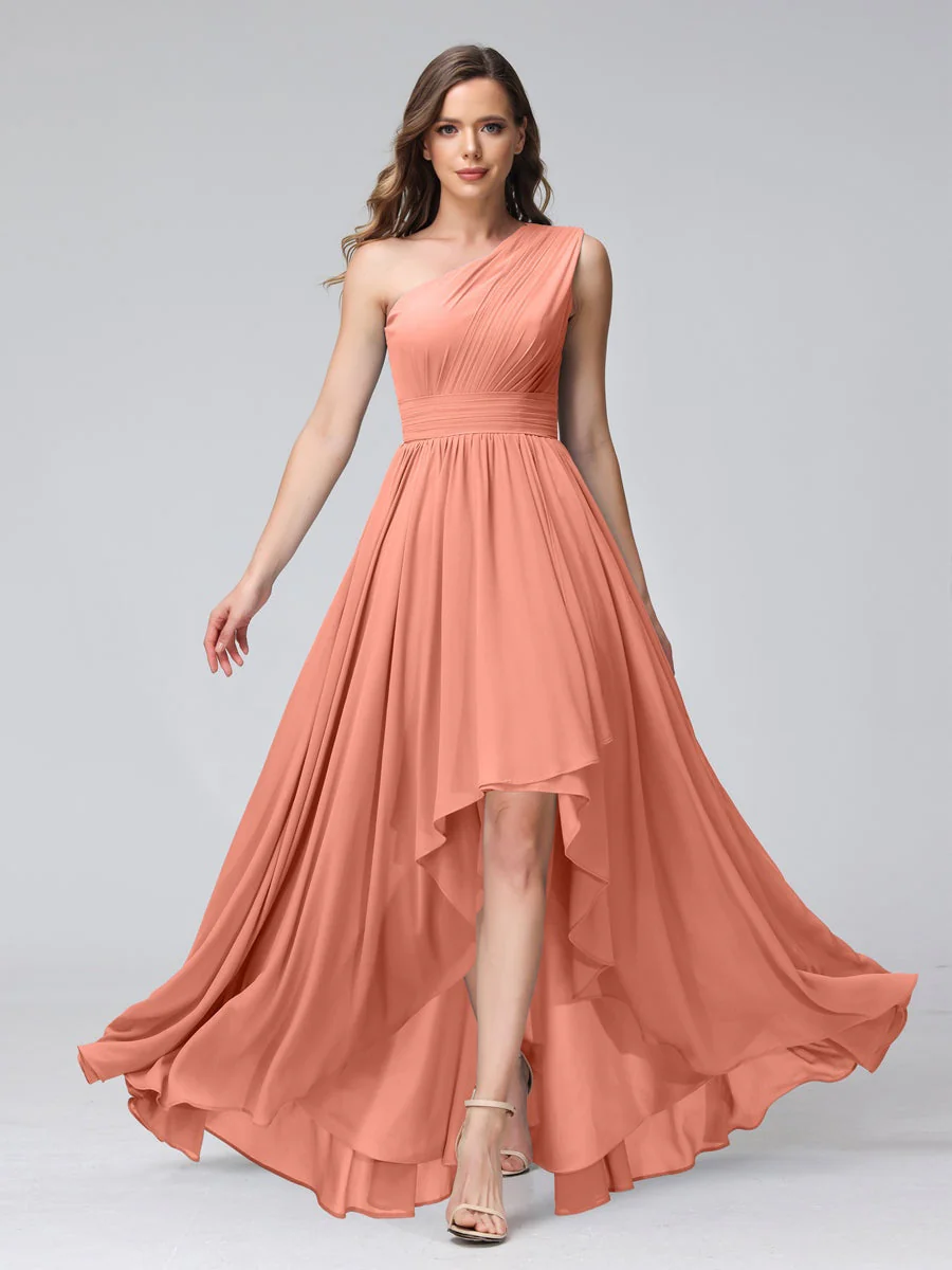 A-Line/Princess One-Shoulder Sleeveless Asymmetrical Bridemaid Dresses with Pockets - Image 15