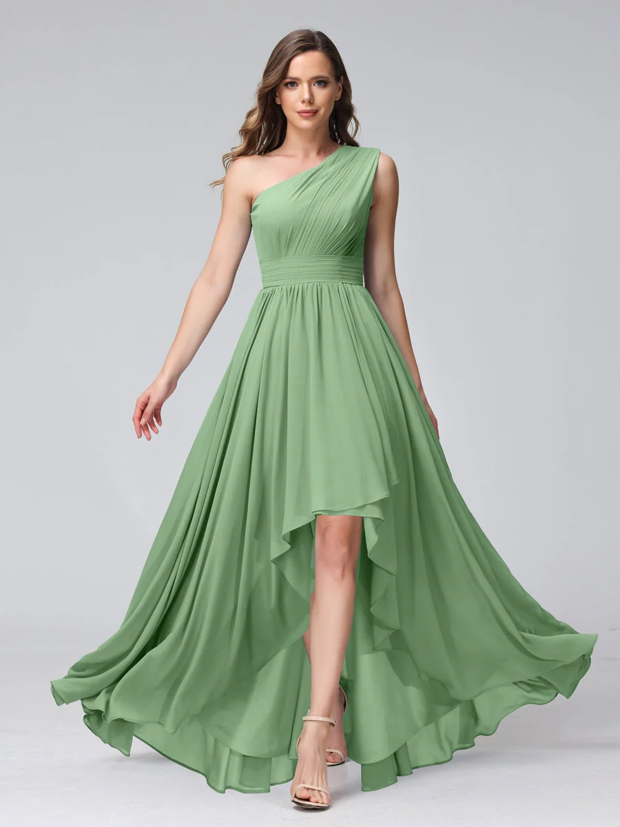 A-Line/Princess One-Shoulder Sleeveless Asymmetrical Bridemaid Dresses with Pockets - Image 16