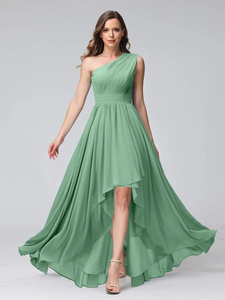 A-Line/Princess One-Shoulder Sleeveless Asymmetrical Bridemaid Dresses with Pockets - Image 17