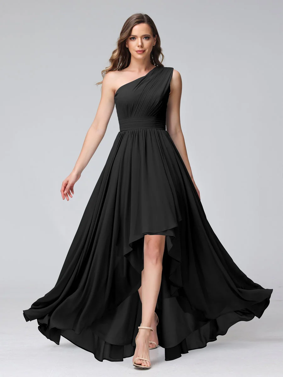 A-Line/Princess One-Shoulder Sleeveless Asymmetrical Bridemaid Dresses with Pockets - Image 18