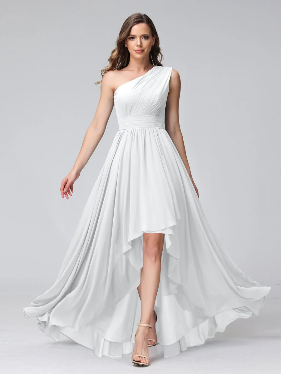 A-Line/Princess One-Shoulder Sleeveless Asymmetrical Bridemaid Dresses with Pockets - Image 19