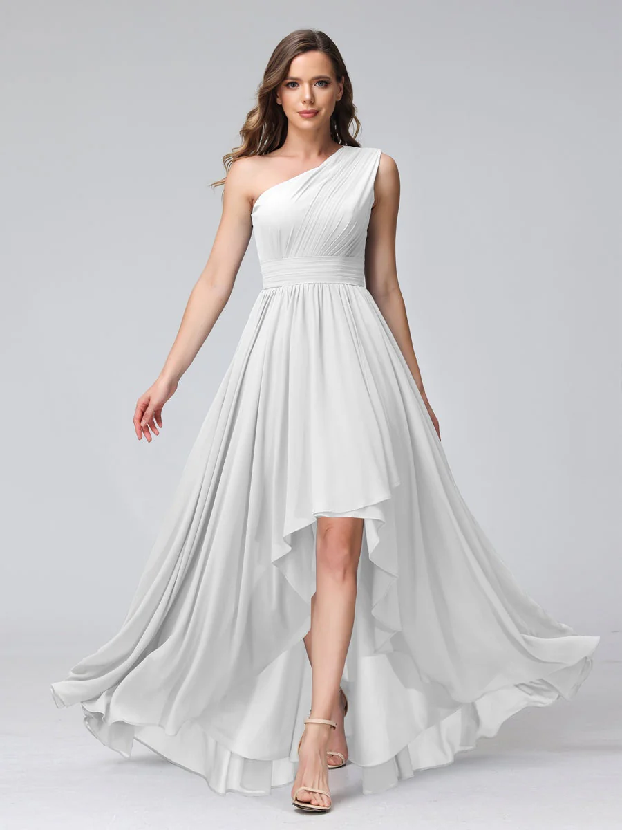 A-Line/Princess One-Shoulder Sleeveless Asymmetrical Bridemaid Dresses with Pockets - Image 20