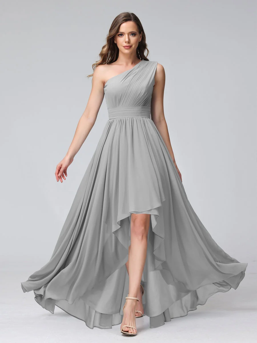 A-Line/Princess One-Shoulder Sleeveless Asymmetrical Bridemaid Dresses with Pockets - Image 22