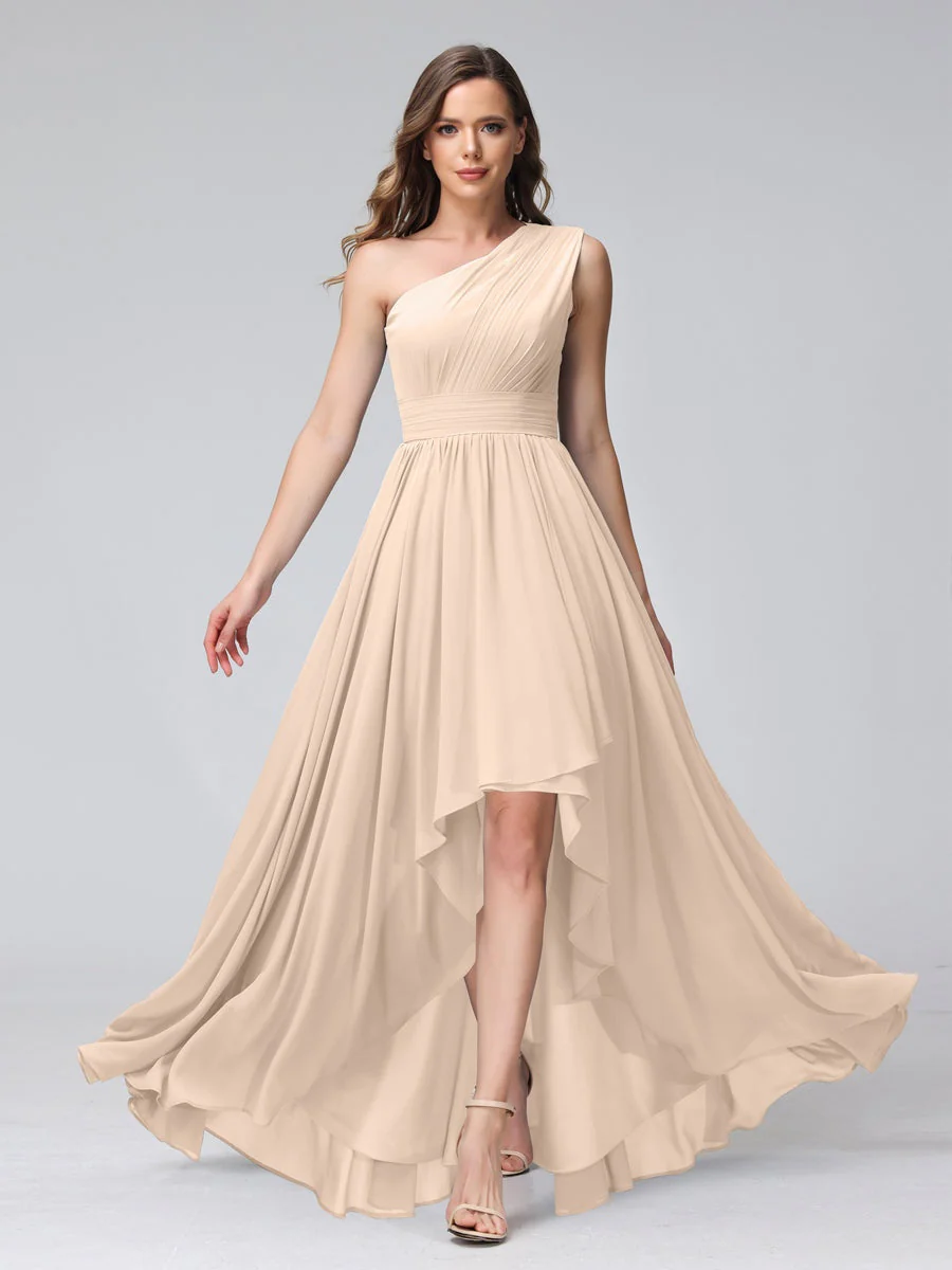A-Line/Princess One-Shoulder Sleeveless Asymmetrical Bridemaid Dresses with Pockets - Image 23
