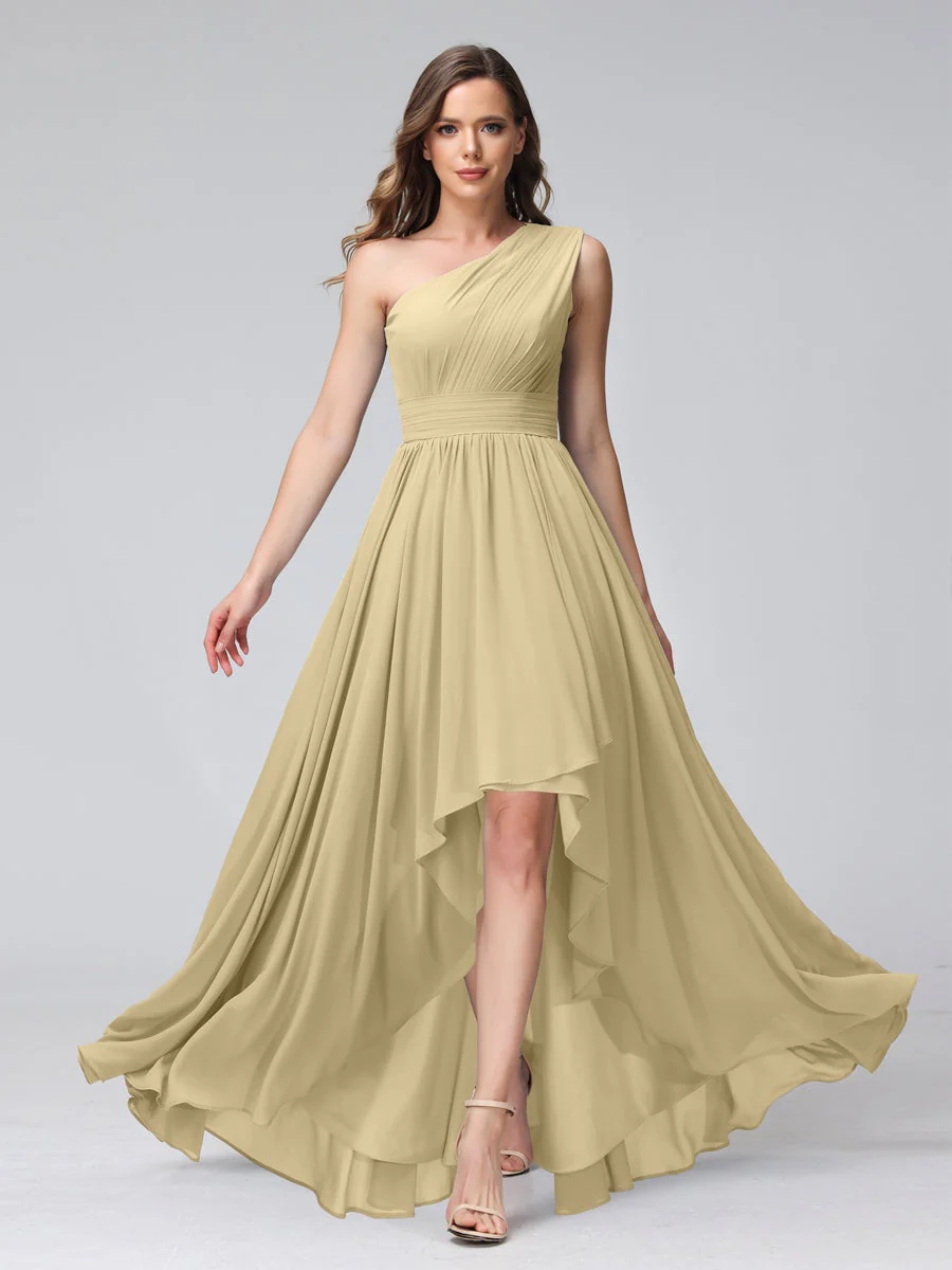 A-Line/Princess One-Shoulder Sleeveless Asymmetrical Bridemaid Dresses with Pockets - Image 24