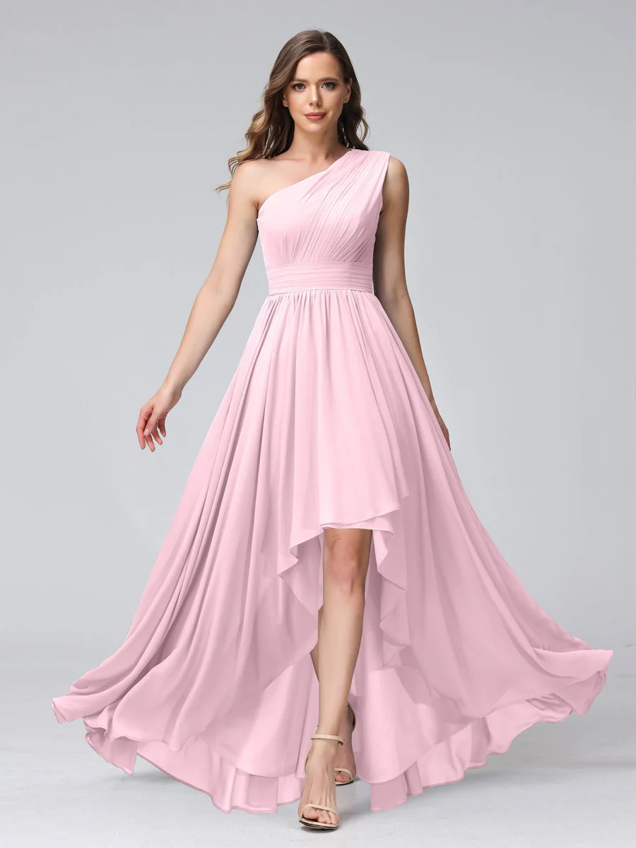 A-Line/Princess One-Shoulder Sleeveless Asymmetrical Bridemaid Dresses with Pockets - Image 25