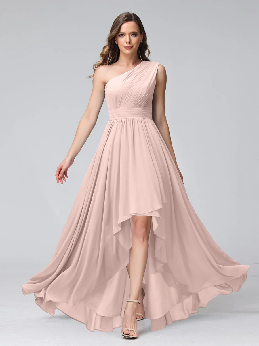 A-Line/Princess One-Shoulder Sleeveless Asymmetrical Bridemaid Dresses with Pockets - Image 26