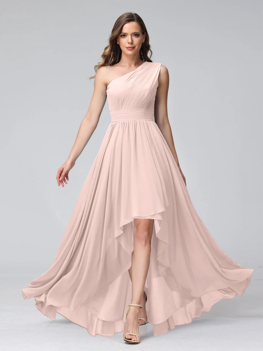 A-Line/Princess One-Shoulder Sleeveless Asymmetrical Bridemaid Dresses with Pockets - Image 27