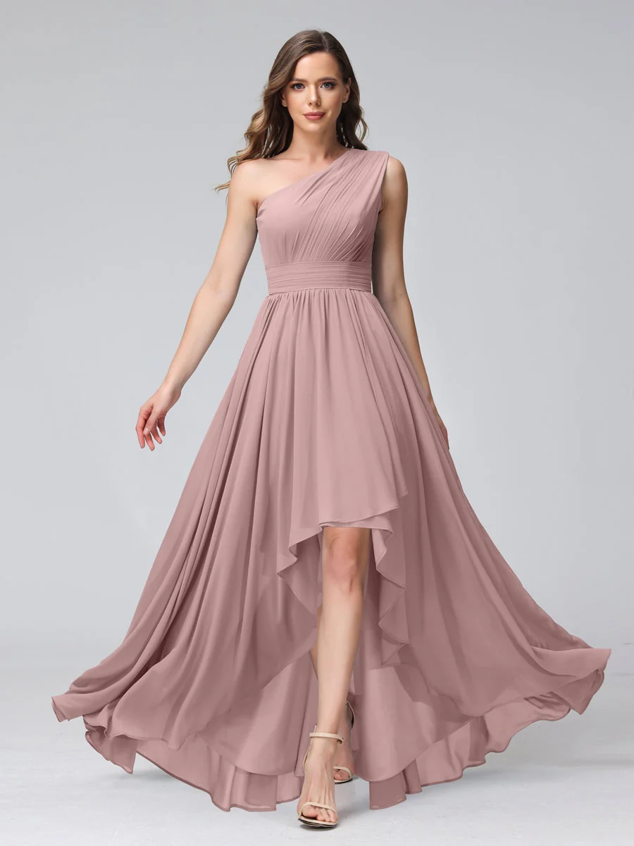 A-Line/Princess One-Shoulder Sleeveless Asymmetrical Bridemaid Dresses with Pockets - Image 30