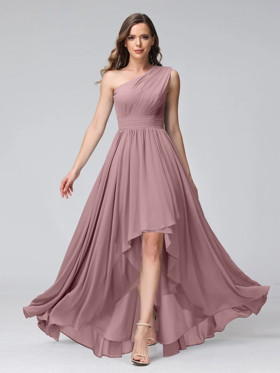 A-Line/Princess One-Shoulder Sleeveless Asymmetrical Bridemaid Dresses with Pockets - Image 31