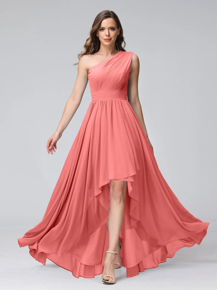 A-Line/Princess One-Shoulder Sleeveless Asymmetrical Bridemaid Dresses with Pockets - Image 32