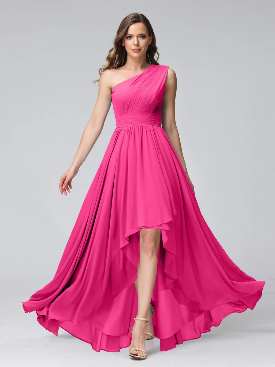 A-Line/Princess One-Shoulder Sleeveless Asymmetrical Bridemaid Dresses with Pockets - Image 33