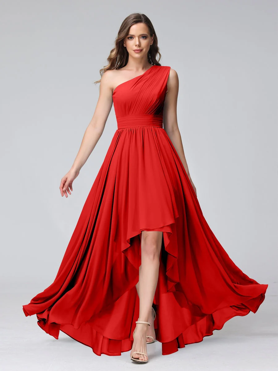 A-Line/Princess One-Shoulder Sleeveless Asymmetrical Bridemaid Dresses with Pockets - Image 36
