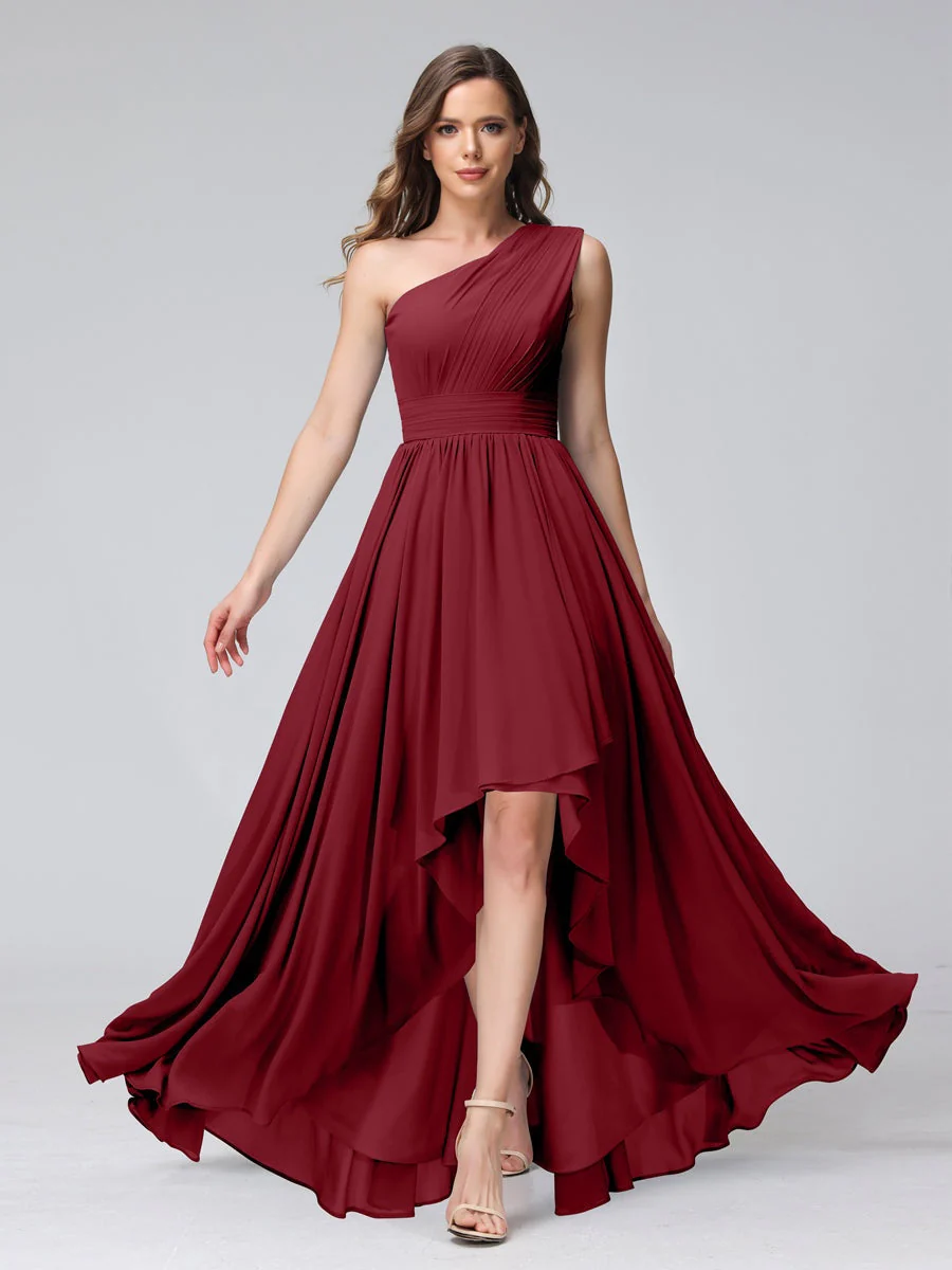 A-Line/Princess One-Shoulder Sleeveless Asymmetrical Bridemaid Dresses with Pockets - Image 37