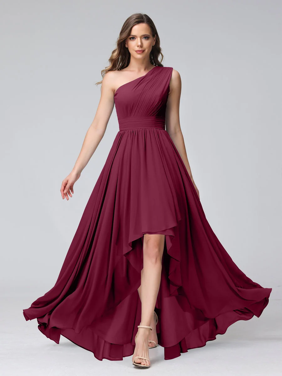 A-Line/Princess One-Shoulder Sleeveless Asymmetrical Bridemaid Dresses with Pockets - Image 38