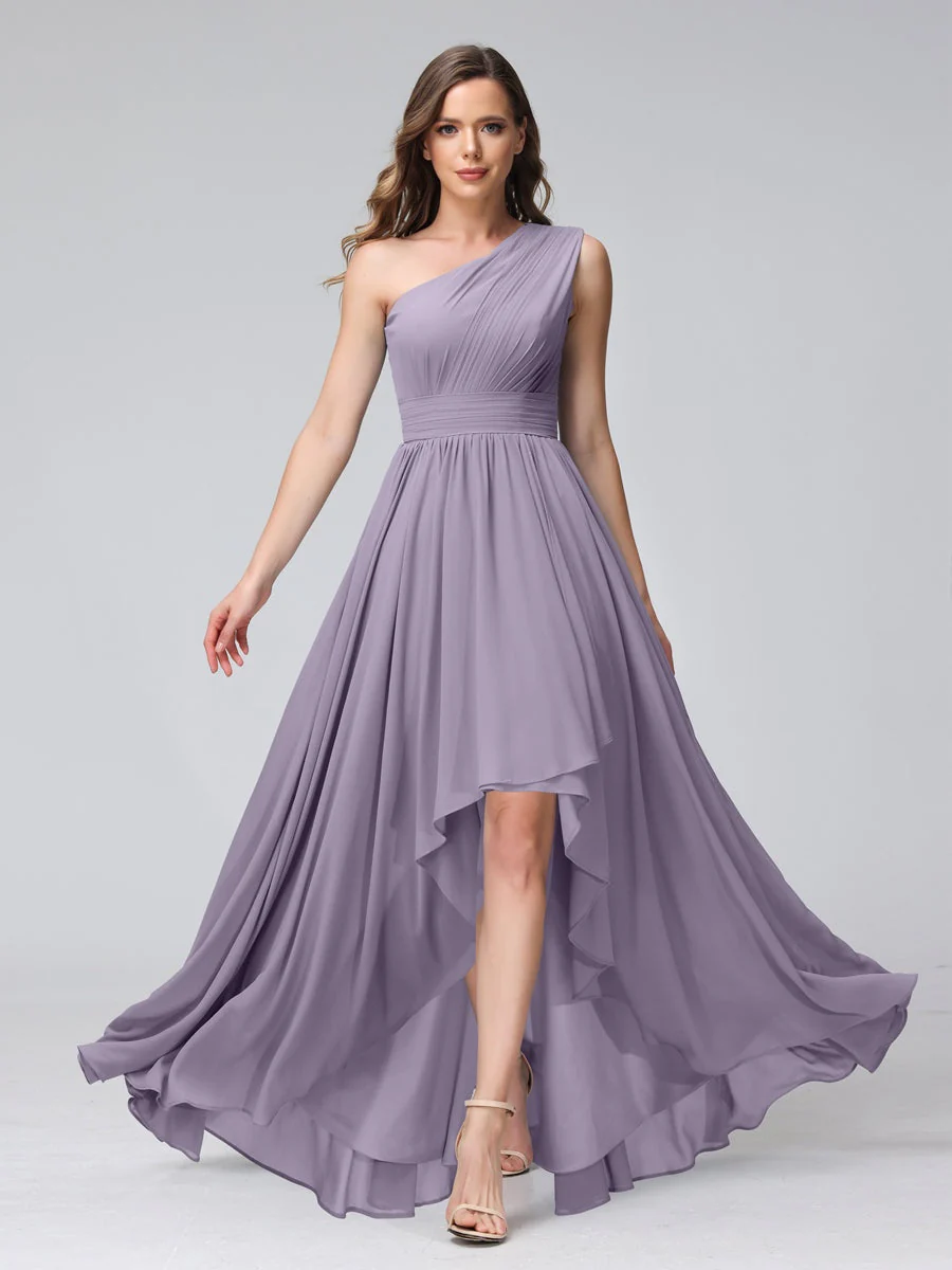 A-Line/Princess One-Shoulder Sleeveless Asymmetrical Bridemaid Dresses with Pockets - Image 39