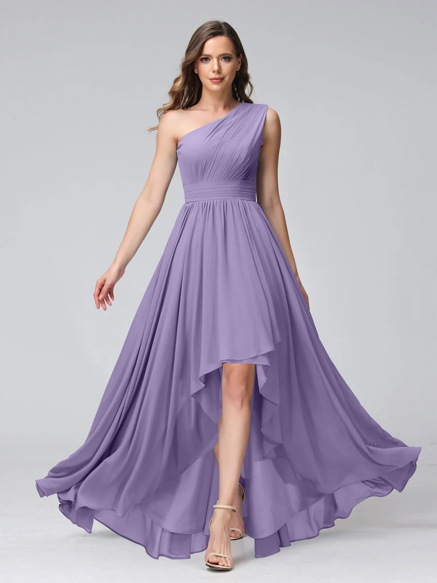 A-Line/Princess One-Shoulder Sleeveless Asymmetrical Bridemaid Dresses with Pockets - Image 41